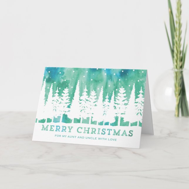 Watercolor Sky Aunt & Uncle Christmas Holiday Card (Front)