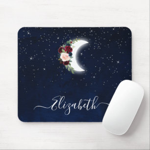 Watercolor Sky Celestial Floral Moon Stars Mouse Mat