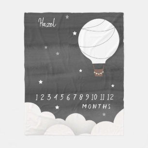 Watercolor Sky Hot Air Balloon Baby Milestone Baby Fleece Blanket