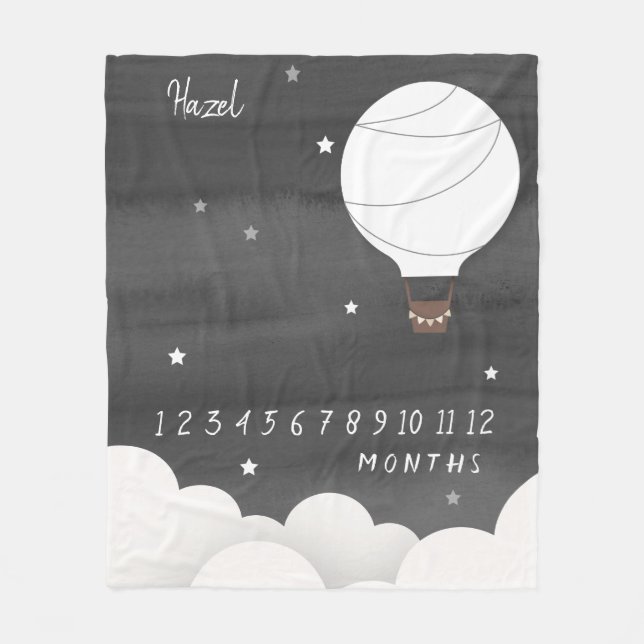 Watercolor Sky Hot Air Balloon Baby Milestone Baby Fleece Blanket (Front)