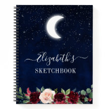 Watercolor Sky Moon Stars Floral Sketchbook