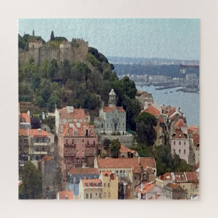 Watercolor Skyline of Lisbon Jigsaw Puzzle