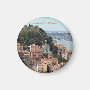 Watercolor Skyline of Lisbon Portugal Magnet