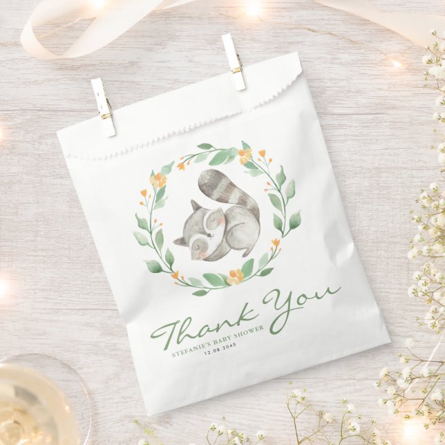 Watercolor Sleeping Baby Racoon Thank You Favour Bags (Clipped)