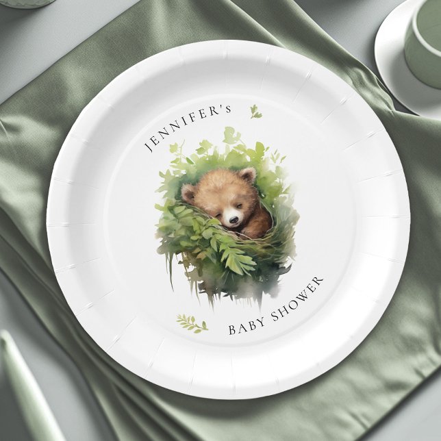 Watercolor Sleeping Bear Baby Shower Paper Plate (Creator Uploaded)