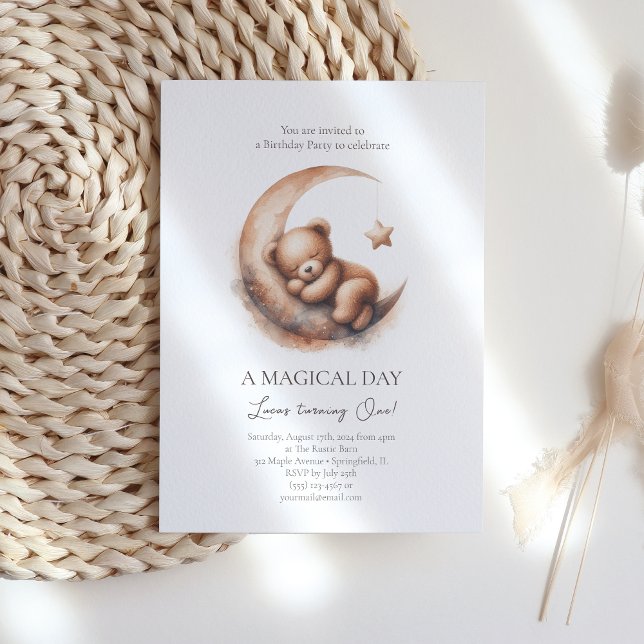 Watercolor Sleeping Brown Bear on the Moon Invitation (Creator Uploaded)