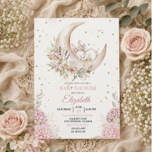 Watercolor Sleeping Bunny Baby Shower Invitation