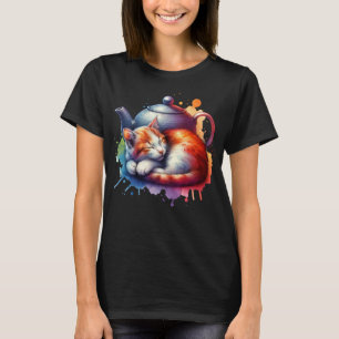 Watercolor Sleeping Cat Teapot T-Shirt