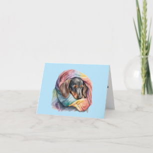 Watercolor Sleeping Dachshund Blank Greeting Card