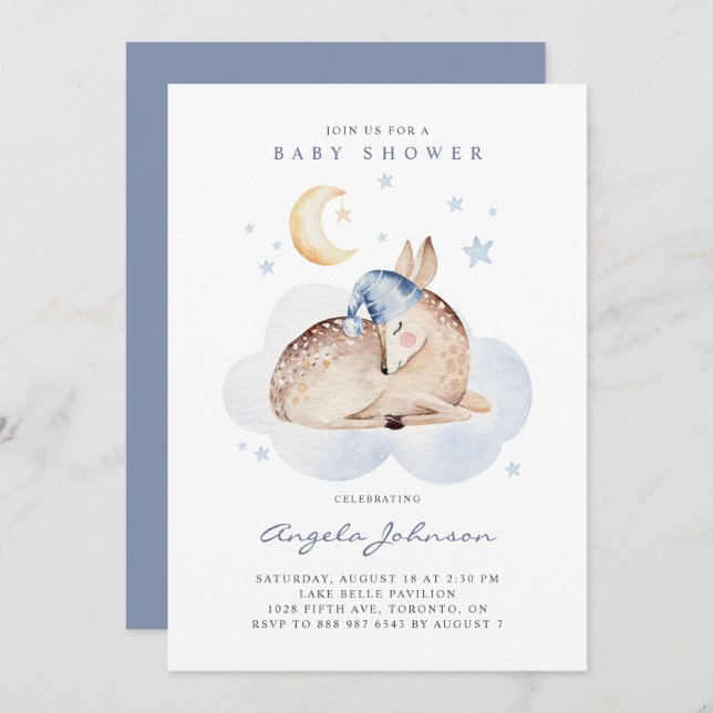 Watercolor Sleeping Deer It's a Boy Baby Shower Invitation (Front/Back)