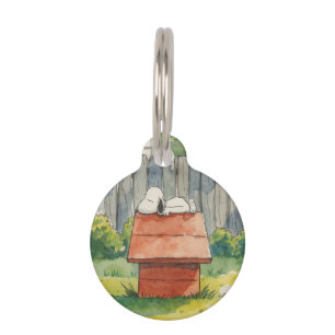 Watercolor Sleeping Dog on Red Doghouse Art Pet Tag