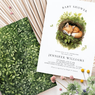 Watercolor Sleeping Fox Baby Shower Invitation