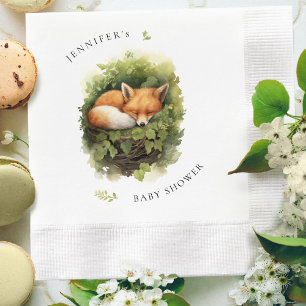 Watercolor Sleeping Fox Baby Shower Napkin