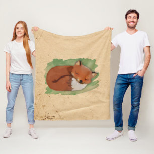 Watercolor Sleeping Fox Fleece Blanket