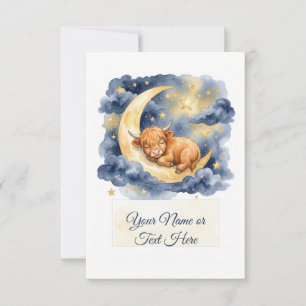 Watercolor Sleeping Highland Calf on Crescent Moon RSVP Card
