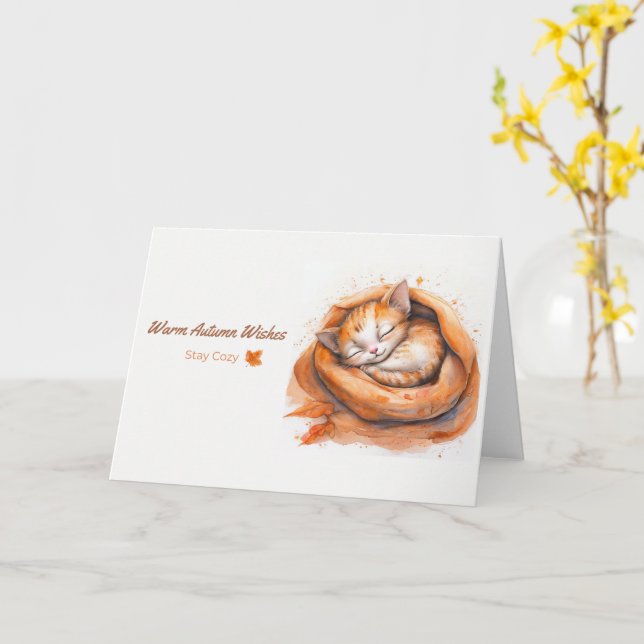 Watercolor Sleeping Kawaii Cat Card (Yellow Flower)