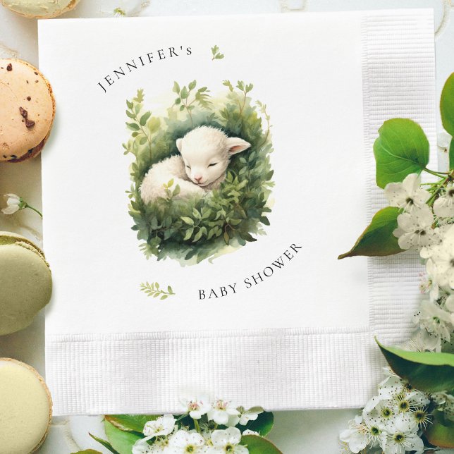 Watercolor Sleeping Lamb Baby Shower Napkin (Creator Uploaded)