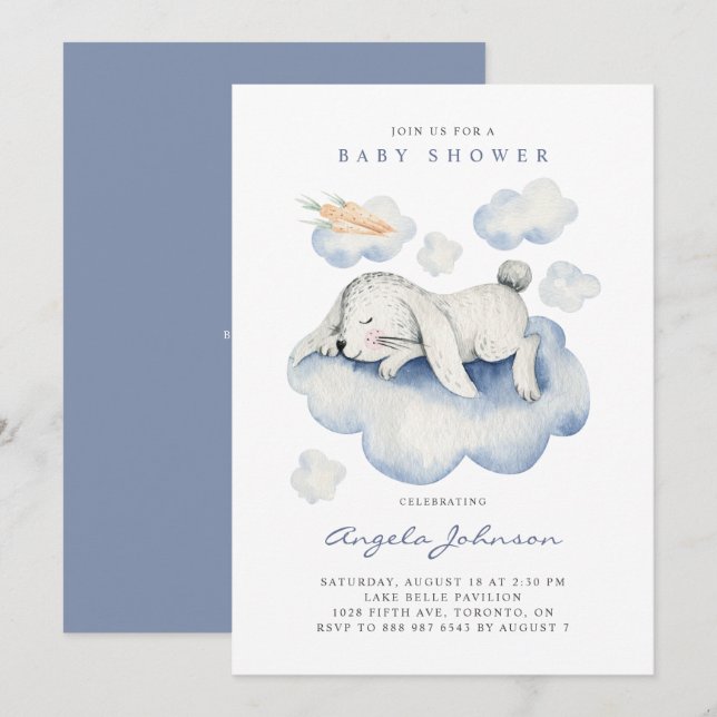 Watercolor Sleeping Rabbit It's a Boy Baby Shower Invitation (Front/Back)