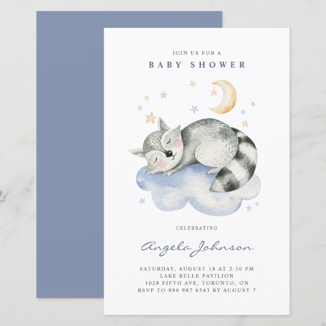Watercolor Sleeping Racoon Baby Shower Invitation (Front/Back)