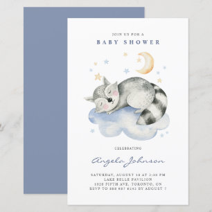 Watercolor Sleeping Racoon Baby Shower Invitation