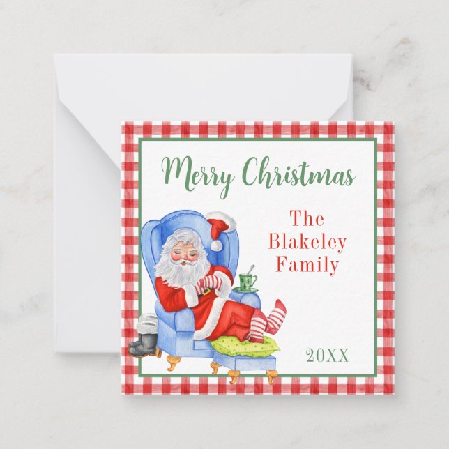 Watercolor Sleeping Santa Christmas Gift Enclosure Card (Front)