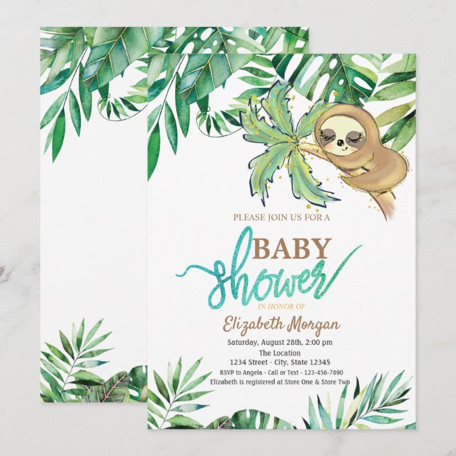 Watercolor Sleeping Sloth Summer Baby Shower   Invitation (Front/Back)