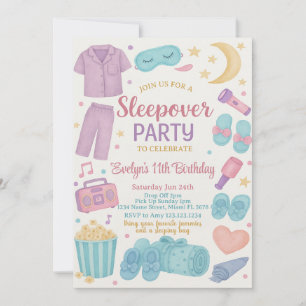Watercolor Sleepover Birthday Invitation for Girls