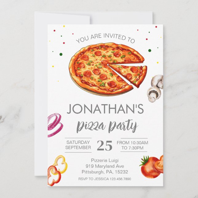 Watercolor Slice Kids Pizza Party Birthday Invitation (Front)