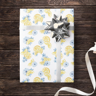 Watercolor Sliced Lemons and Flowers Wrapping Paper