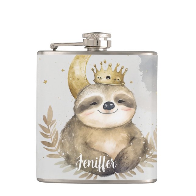 Watercolor Sloth Moon Crown                        Hip Flask (Front)