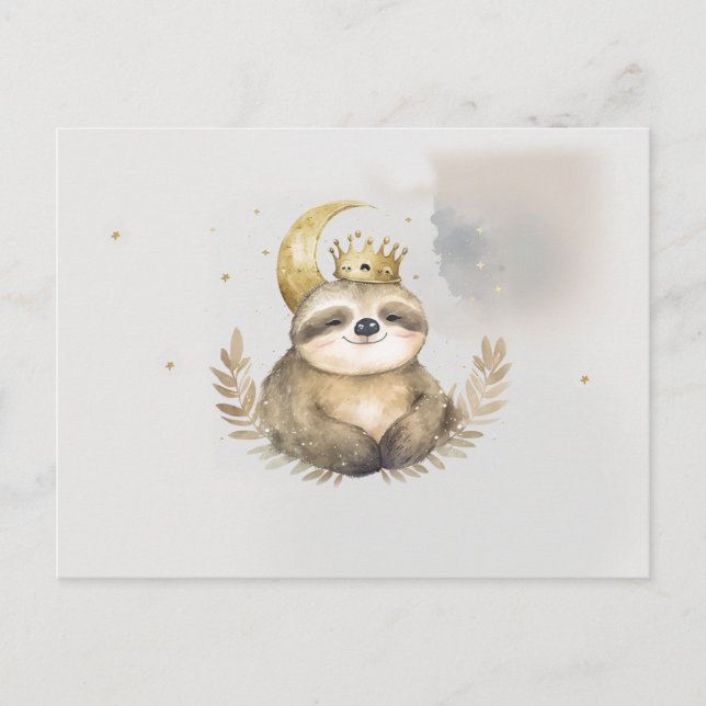 Watercolor Sloth Moon Crown                        Postcard (Front)