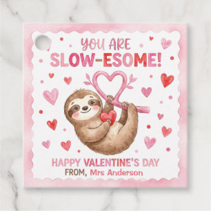 Watercolor Sloth Pink Heart Cute Valentine's Day Favour Tags