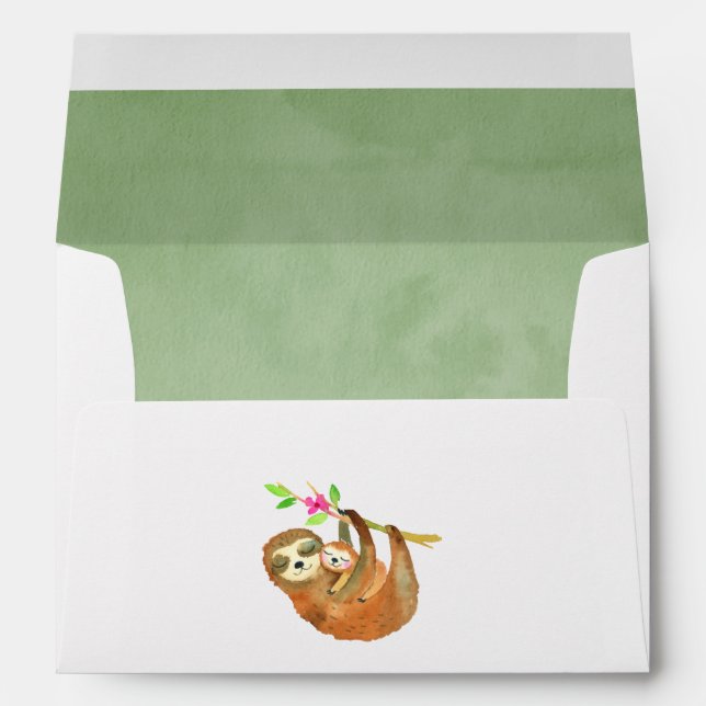 Watercolor Sloth themed Baby Shower Envelope (Back (Bottom))