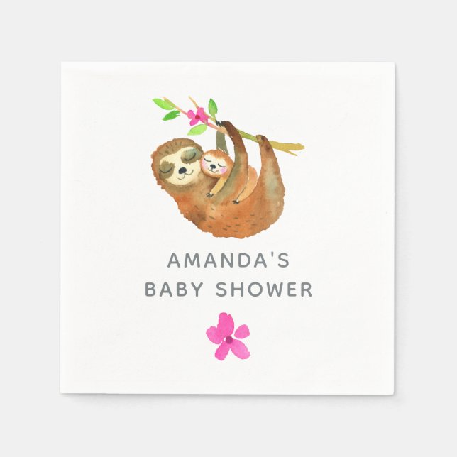 Watercolor Sloth themed Baby Shower Napkin (Front)