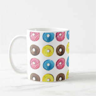 Watercolor small doughnuts, seamless pattern. coffee mug