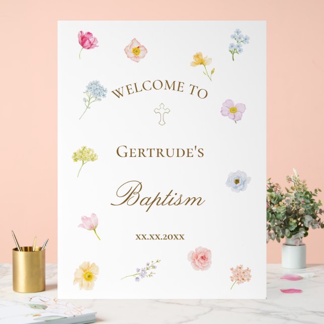 watercolor small flowers Baptism Acrylic Sign (Wedding)