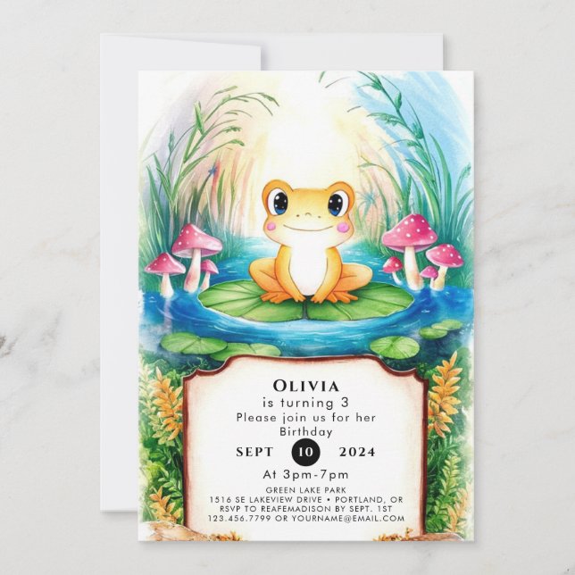 Watercolor Small Frog Birthday Invitation (Front)