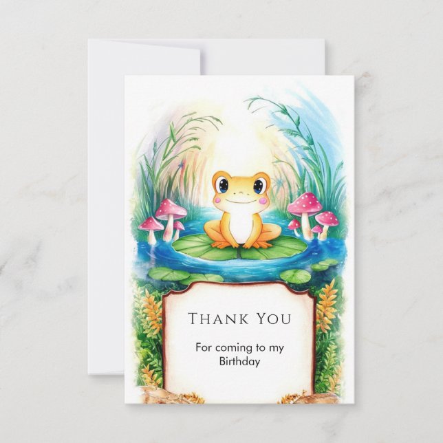 Watercolor Small Frog Birthday Thank You Card (Front)