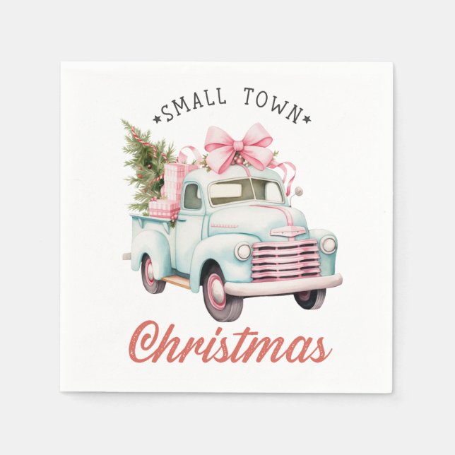 Watercolor Small Town Christmas Satin Napkin (Front)