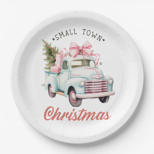 Watercolor Small Town Christmas Satin Paper Plate