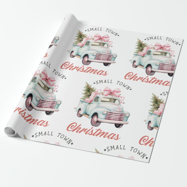 Watercolor Small Town Christmas  Wrapping Paper (Unrolled)