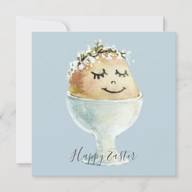 Watercolor Smiling Egg in Cup Easter Card (Front)