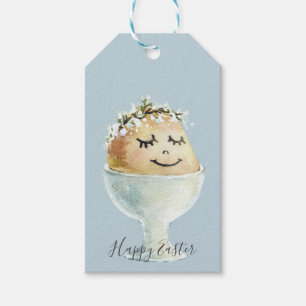 Watercolor Smiling Egg in Cup Easter Gift Tags