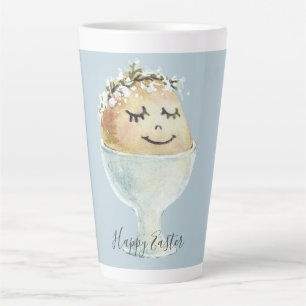 Watercolor Smiling Egg in Cup Easter Latte Mug
