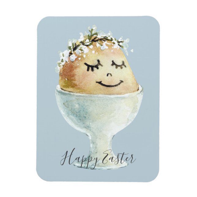Watercolor Smiling Egg in Cup Easter Magnet (Vertical)