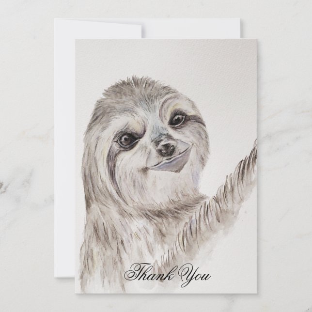 Watercolor Smiling Sloth Custom Thank You Card (Front)