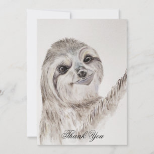 Watercolor Smiling Sloth Custom Thank You Card
