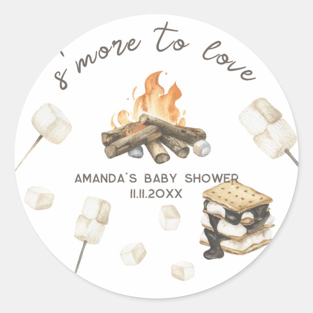 Watercolor S'more Baby Shower  Classic Round Sticker (Front)
