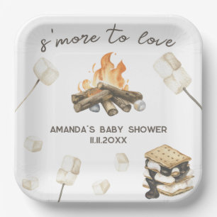 Watercolor S'more Baby Shower Paper Plate