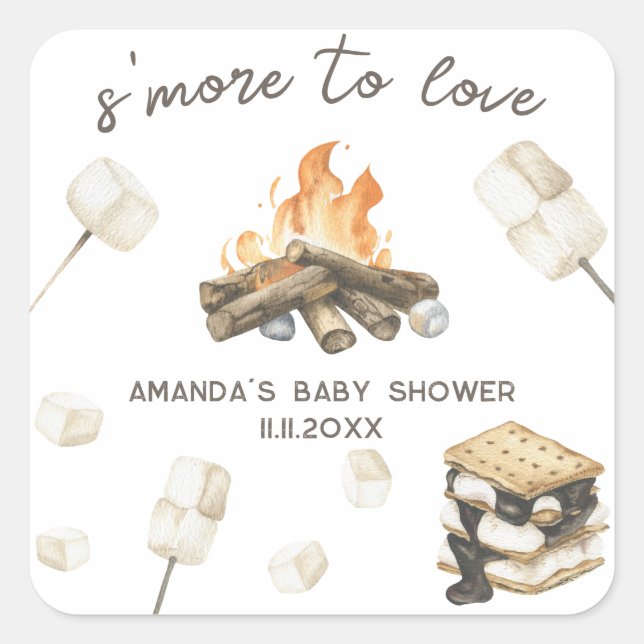 Watercolor S'more Baby Shower  Square Sticker (Front)